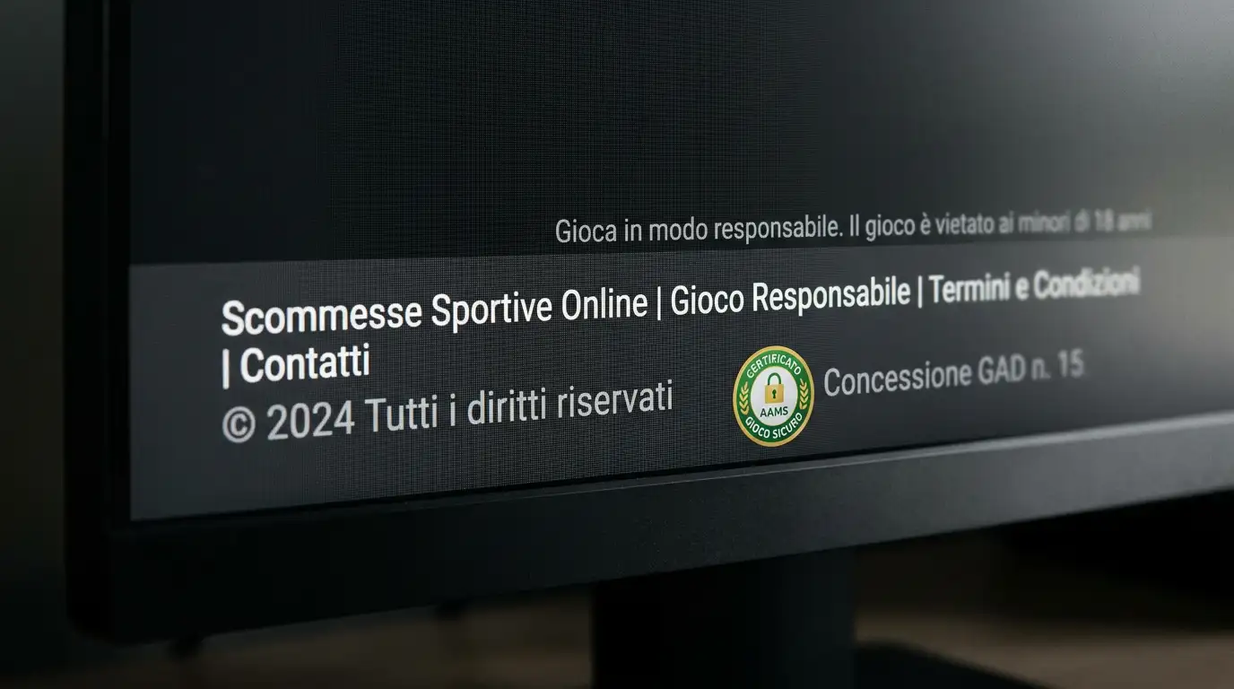 Logo della concessione ADM Agenzia Dogane Monopoli sul footer di un sito scommesse italiano