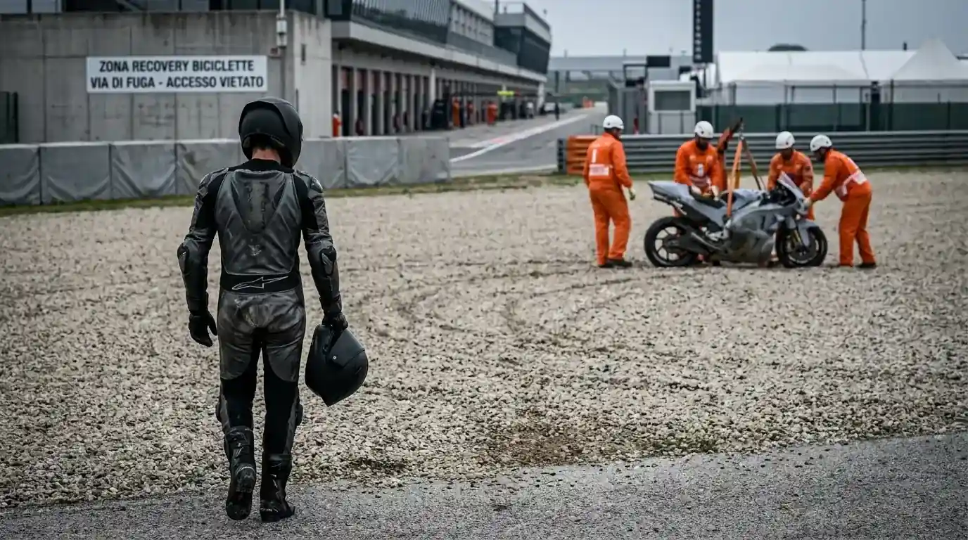 Pilota MotoGP rientra a piedi al box dopo una caduta in Sprint
