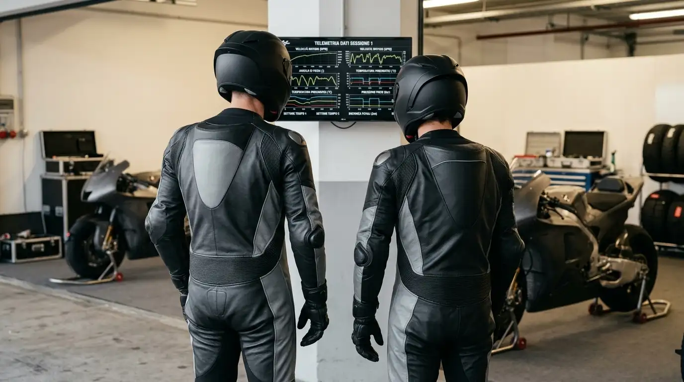Due piloti MotoGP della stessa squadra discutono nel box prima della gara