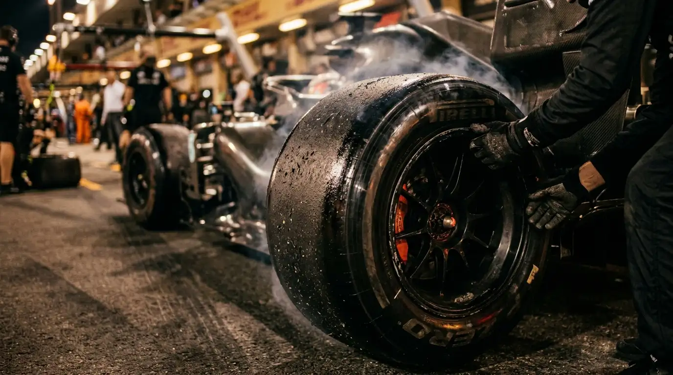 Pneumatici slick di Formula 1 incandescenti dopo un giro lanciato in qualifica