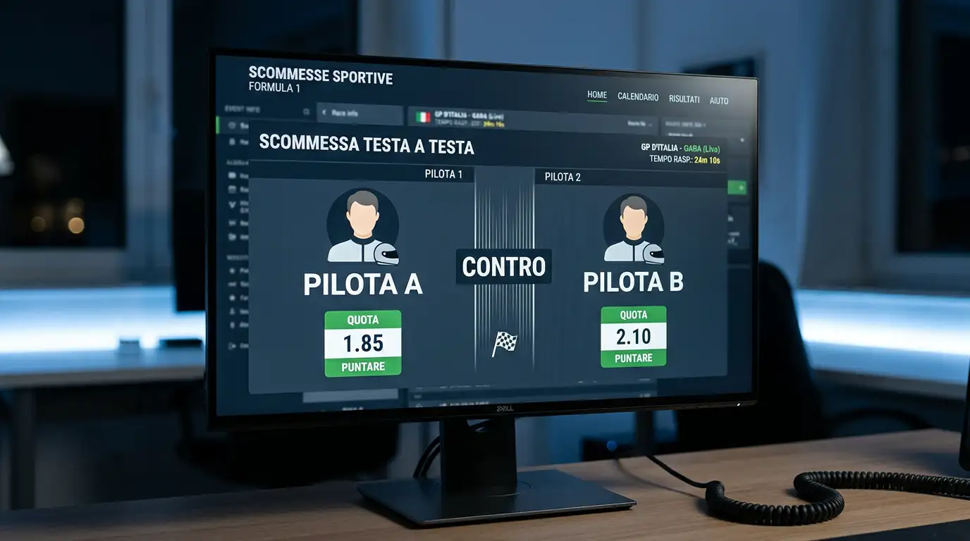 Schermo con il mercato Testa a Testa tra piloti aperto sul palinsesto motori