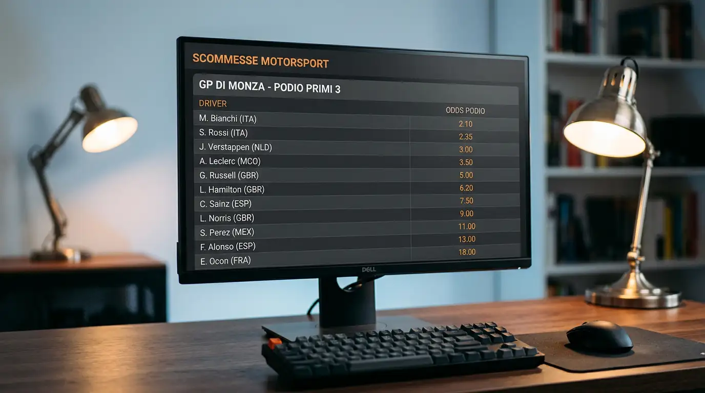 Monitor con il mercato Podio Top 3 di un Gran Premio aperto su quote decimali
