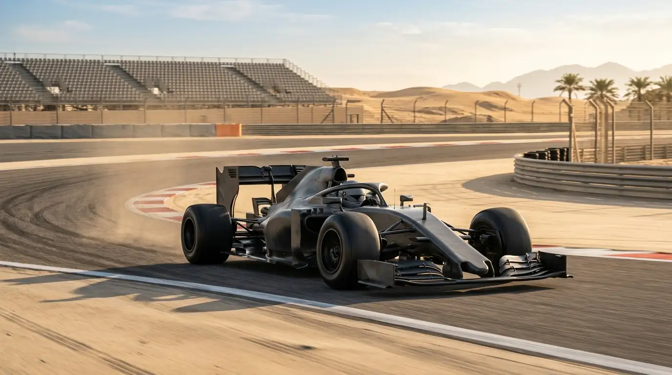 Monoposto F1 ai test pre-stagionali in pista a Sakhir Bahrein durante l'inverno